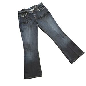 Distressed Jeans Womens 29 Sacred Blue ‎ Low Rise Flare Jeans Dark Wash Denim